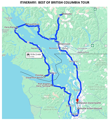 Map of BC USA Tour Route.